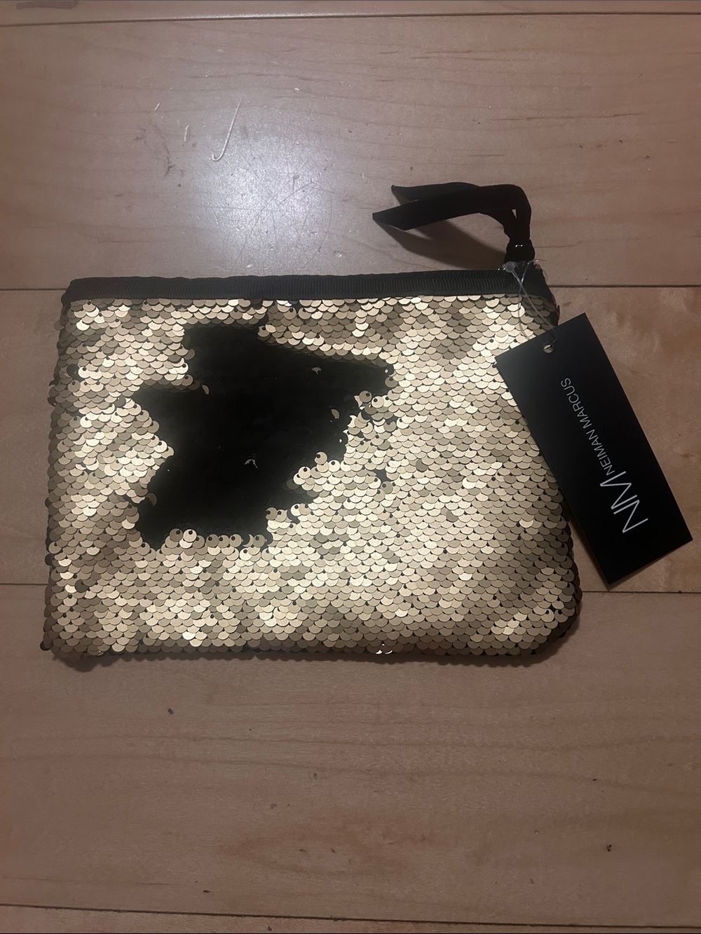 Neiman Marcus Gold and Black Reversible Sequin Pouch